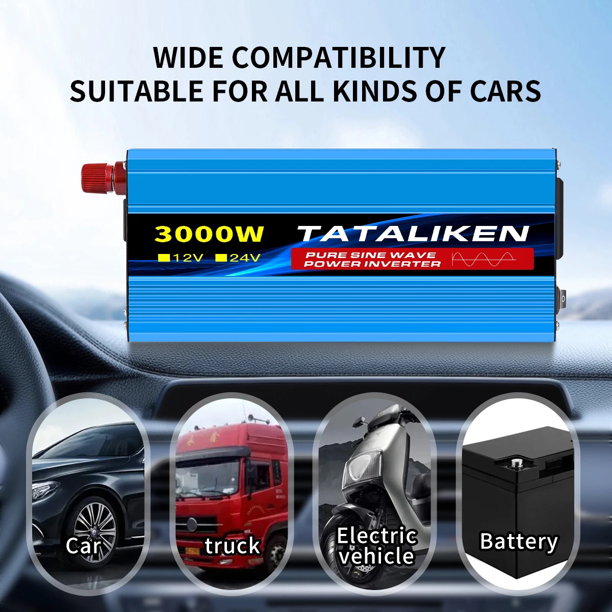 Pure Sine Wave Inverter 1600W/2200W/3000W/4000W DC 12V/24V to AC 220V 50hz Power Inverter Charger Adapter Universal Socket