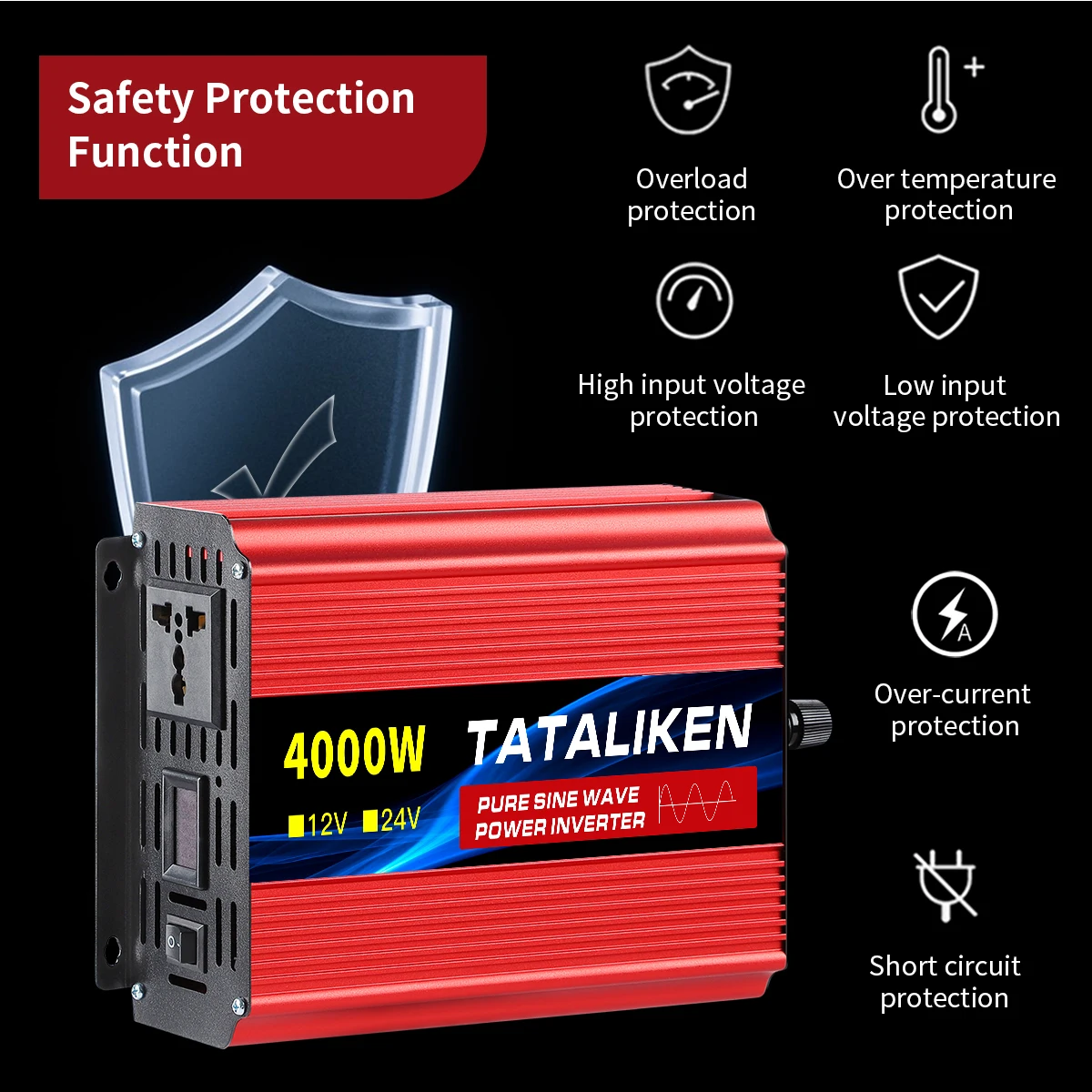 Pure Sine Wave Inverter 1600W/2200W/3000W/4000W DC 12V/24V to AC 220V 50hz Power Inverter Charger Adapter Universal Socket